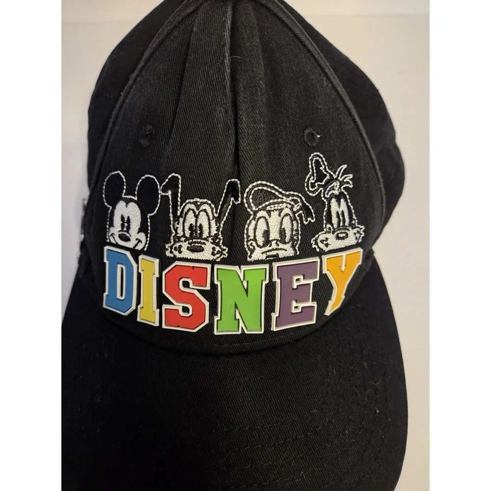 Disney Cap Mickey Mouse & Friends Black Adjustable Colorful Hat Florida Baseball